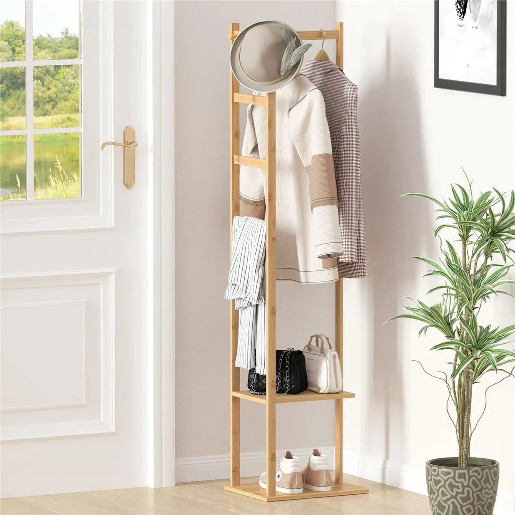Bamboo Coat and Shoe Organizer Rack
