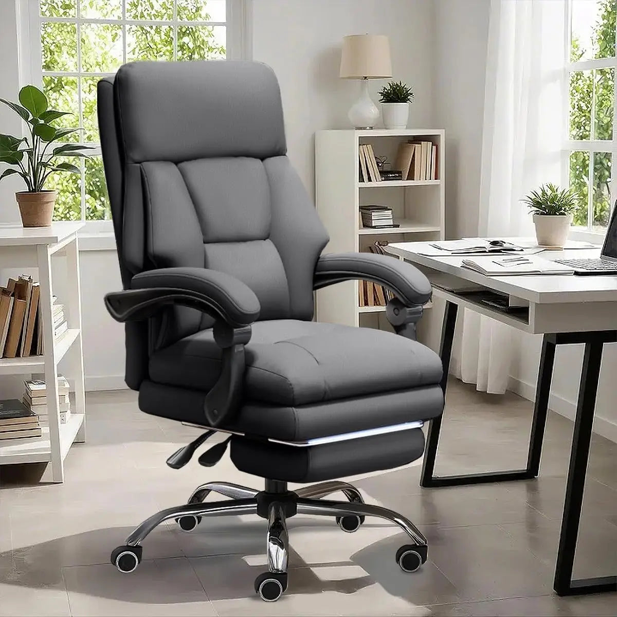 Ergonomic Leather Executive Office Chair with Footrest