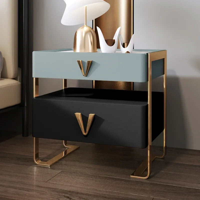 Elegant Nordic Nightstand – Trendy Bedside Table with Storage and Carved Detailing
