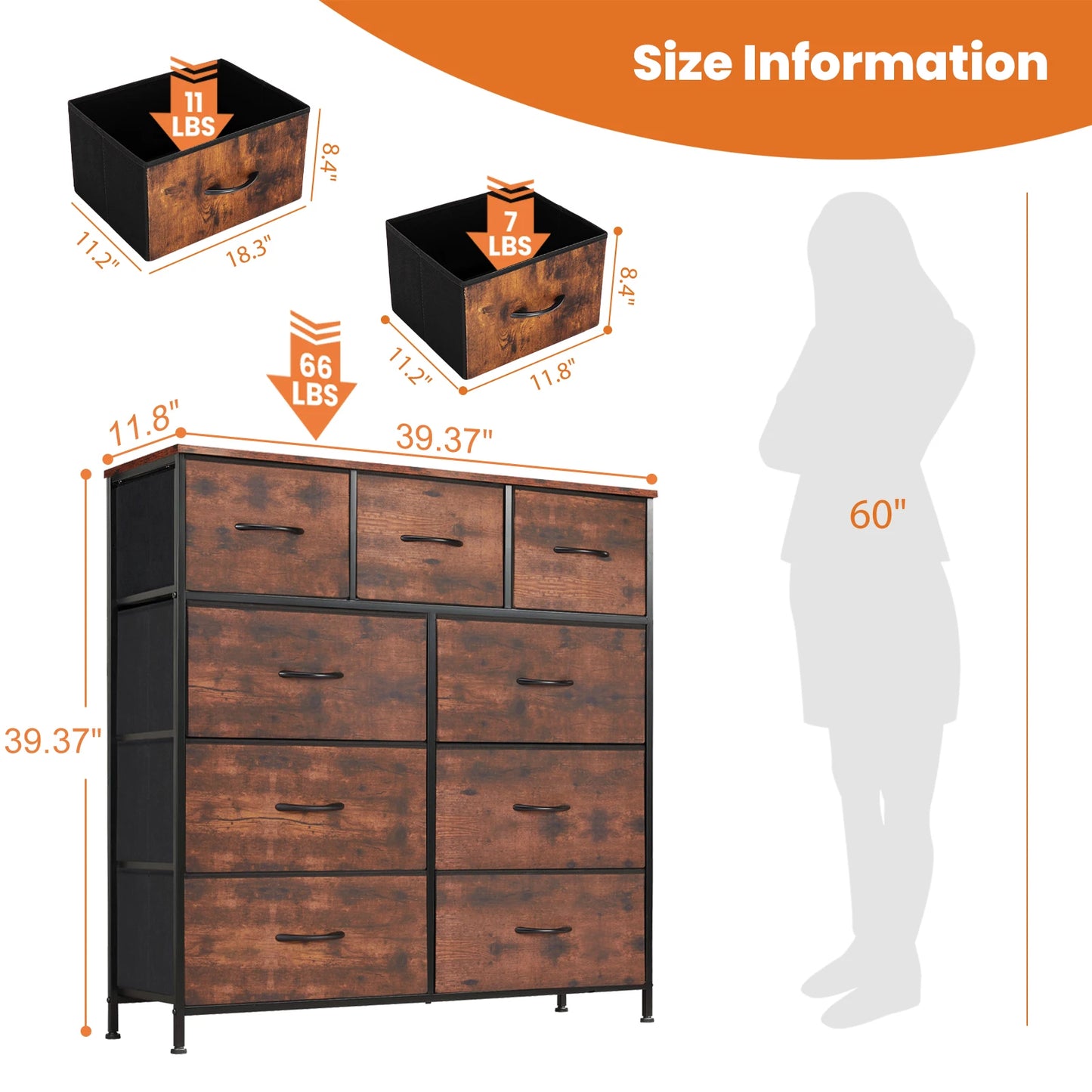 9 Drawer Fabric Dresser