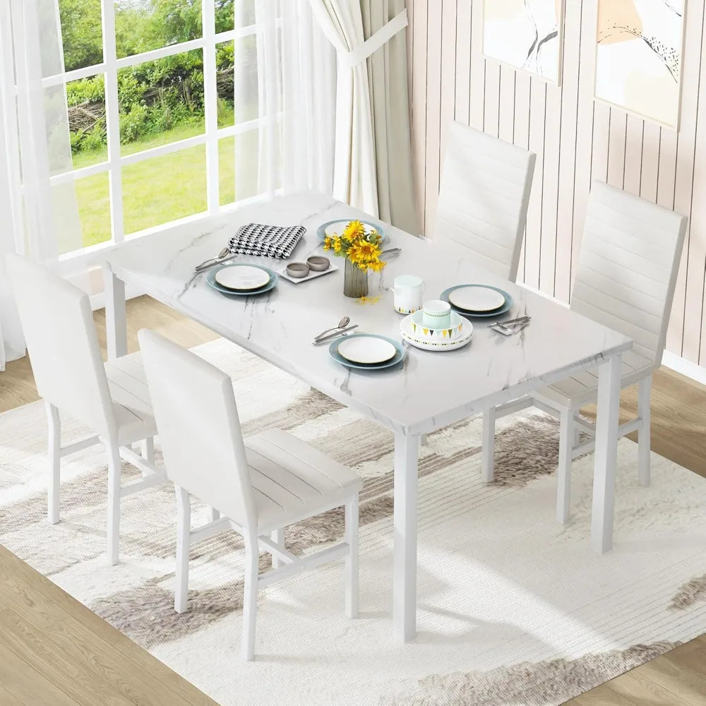 4-Person Marble Dining Table Set