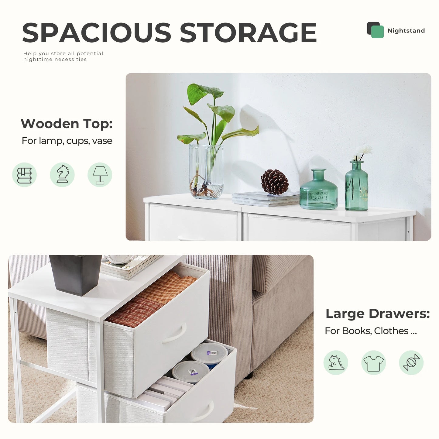 Set of 2 Living Room Cabinets with Fabric Drawers
