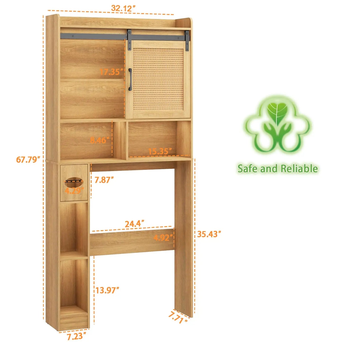 Over the Toilet Storage Cabinet with Rattan Door & Toilet Paper Holder