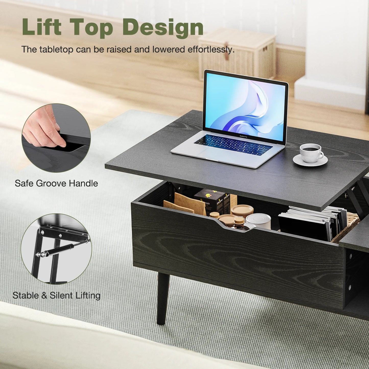 Lift Top Coffee Table with Adjustable Storage Shelf