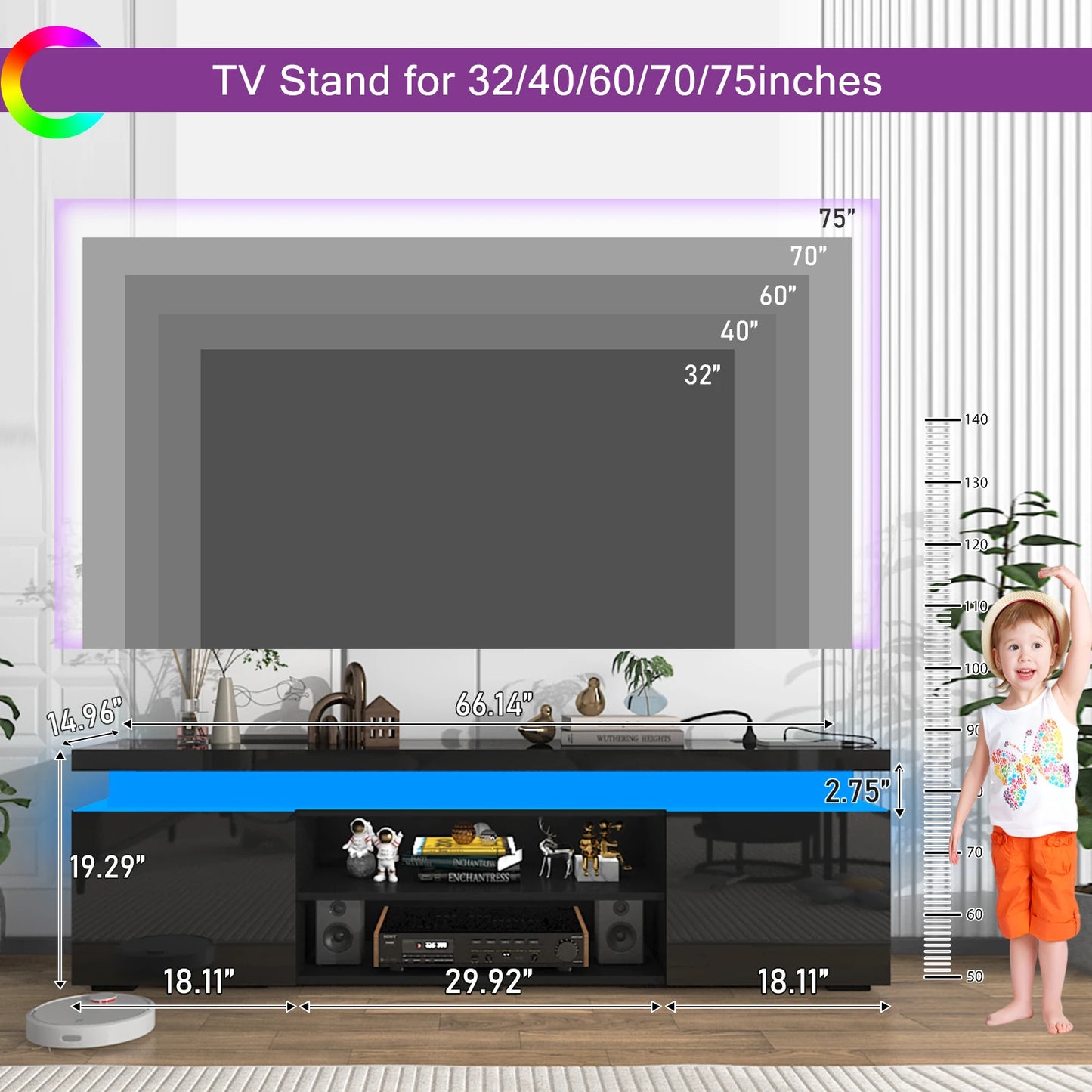 Glossy TV cabinet with power outlet