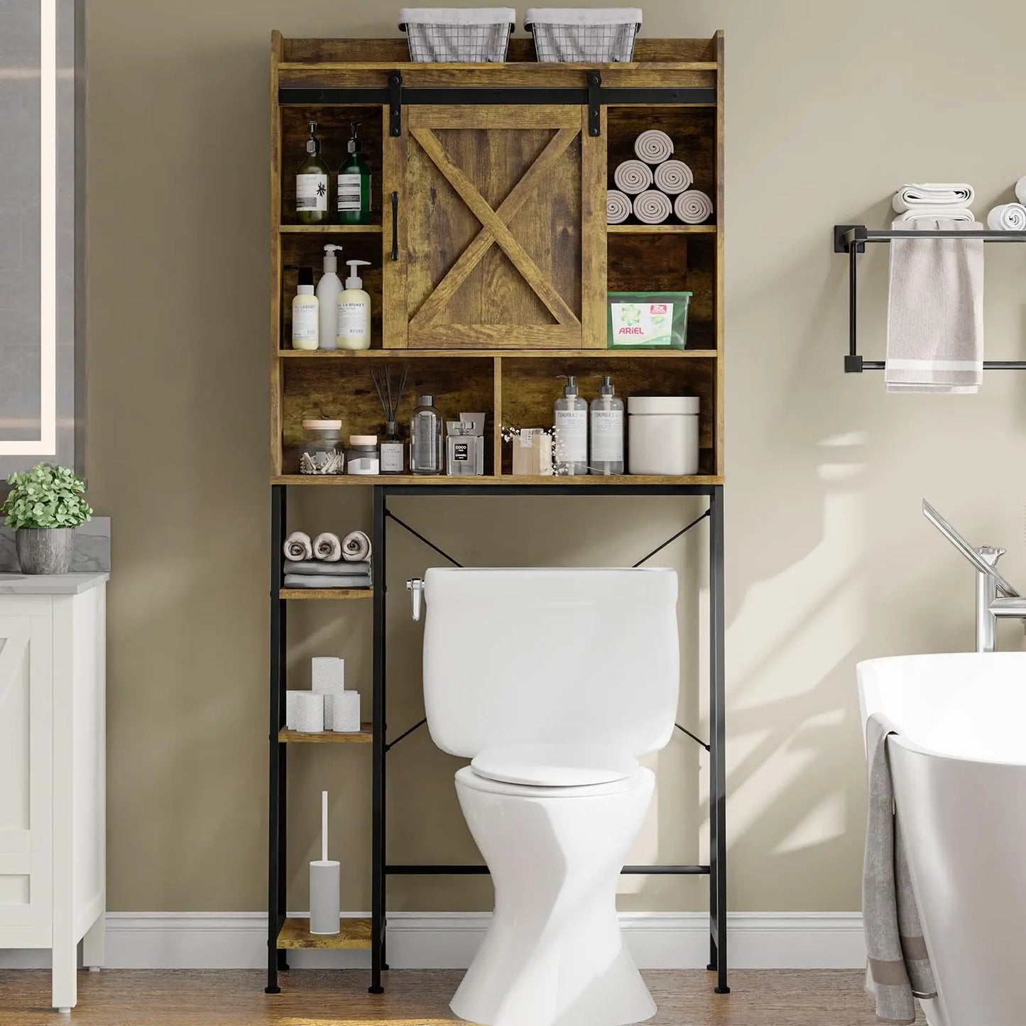 Over The Toilet Storage Cabinet with Sliding Barn Door