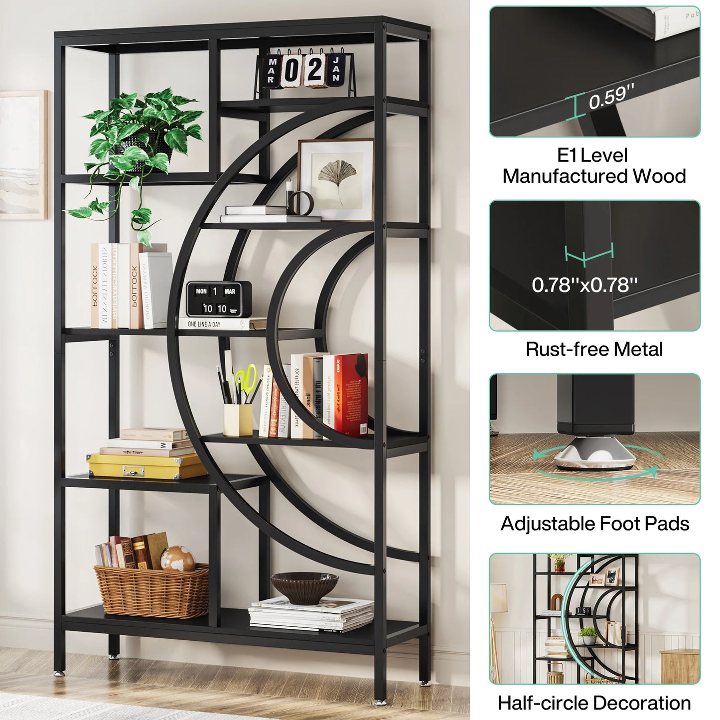 Half‑Moon Etagere Bookcase