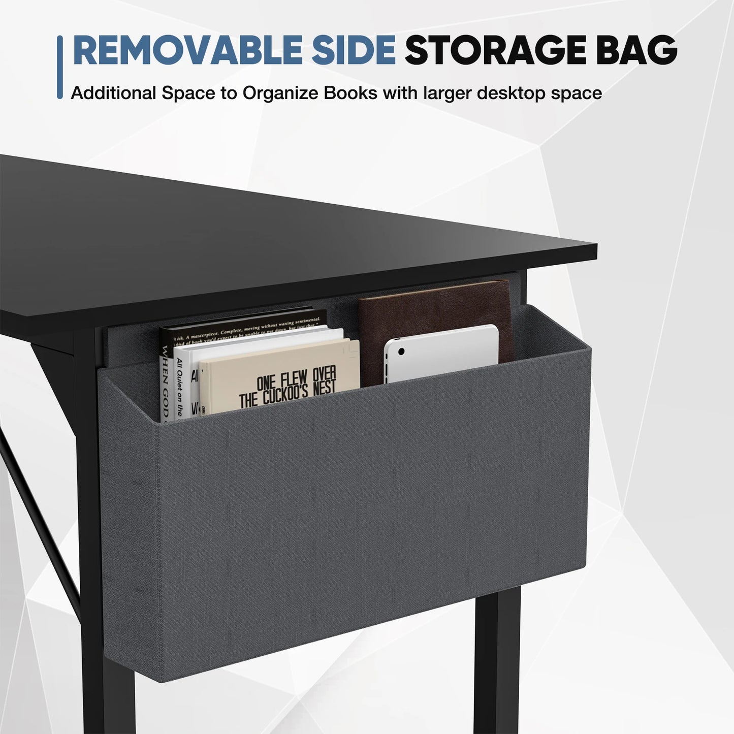 Modern Computer Desk with Side Bag and Headphone Hook