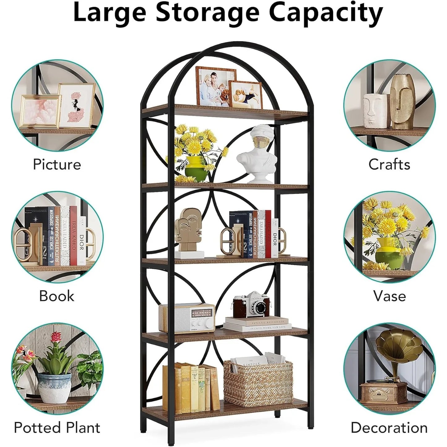 Arched 5‑Tier Bookcase