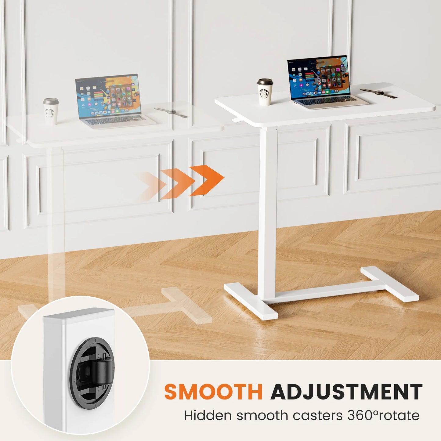 Overbed Bedside Sofa Table with Hidden Wheels