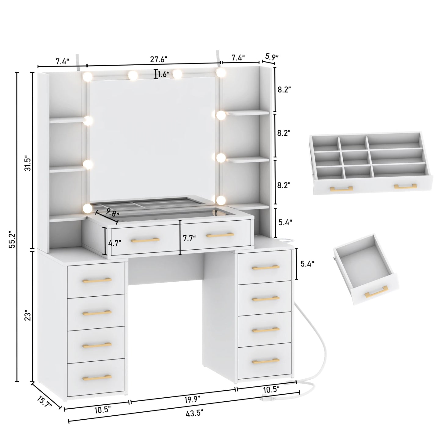 Large makeup table with 9 drawers