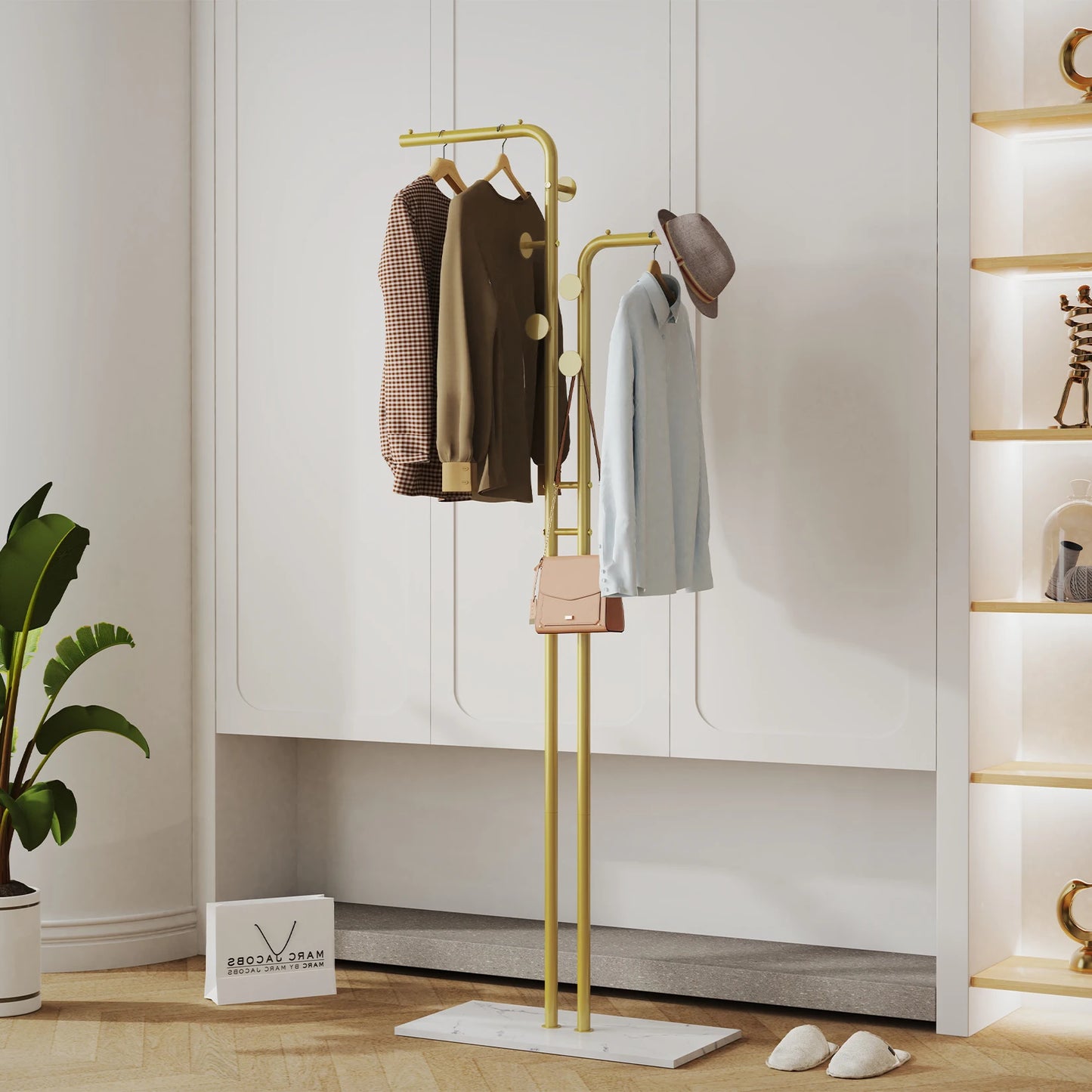 Heavy Duty Dual-Pole Clothes Rack with Stone Base