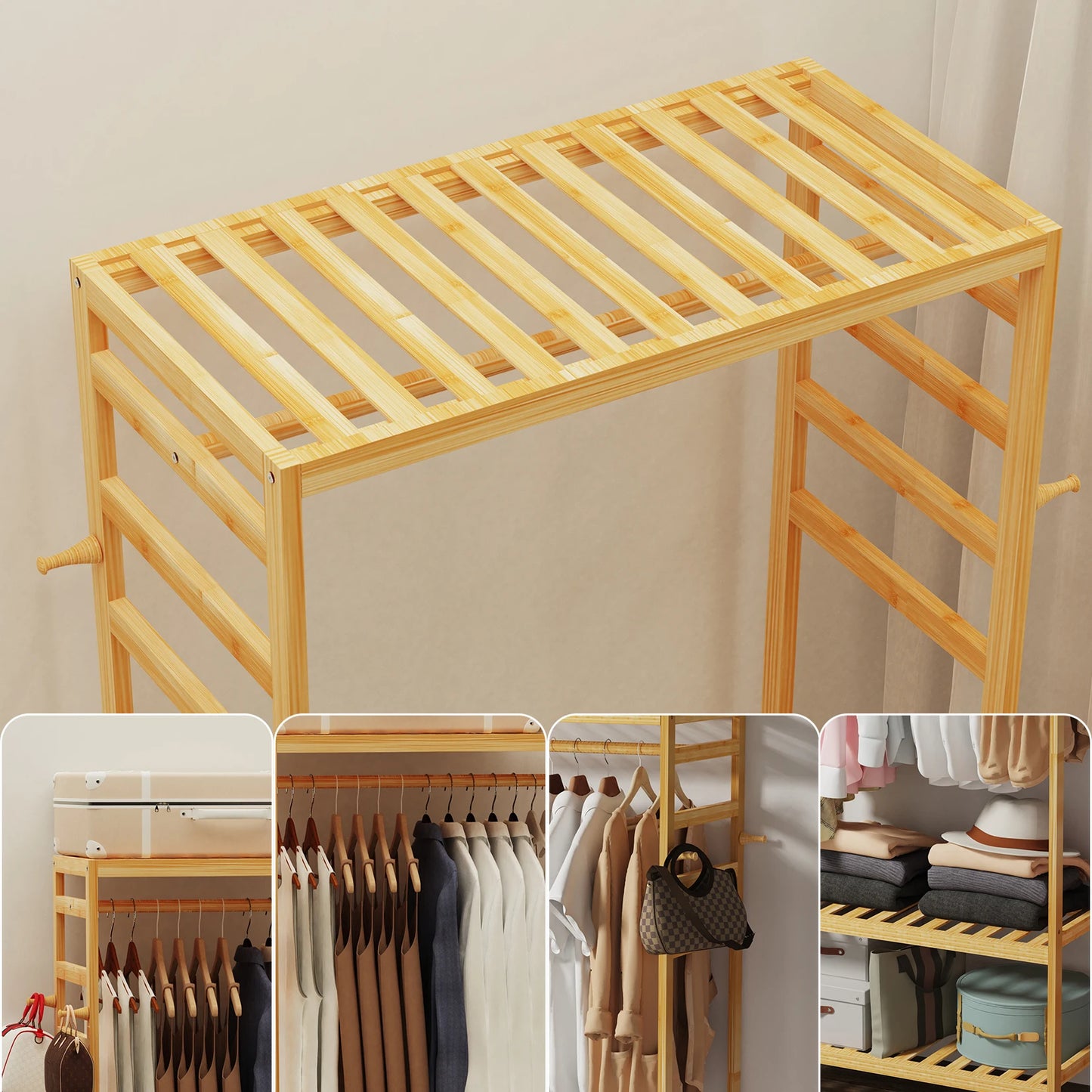 Bamboo Rolling Coat Rack