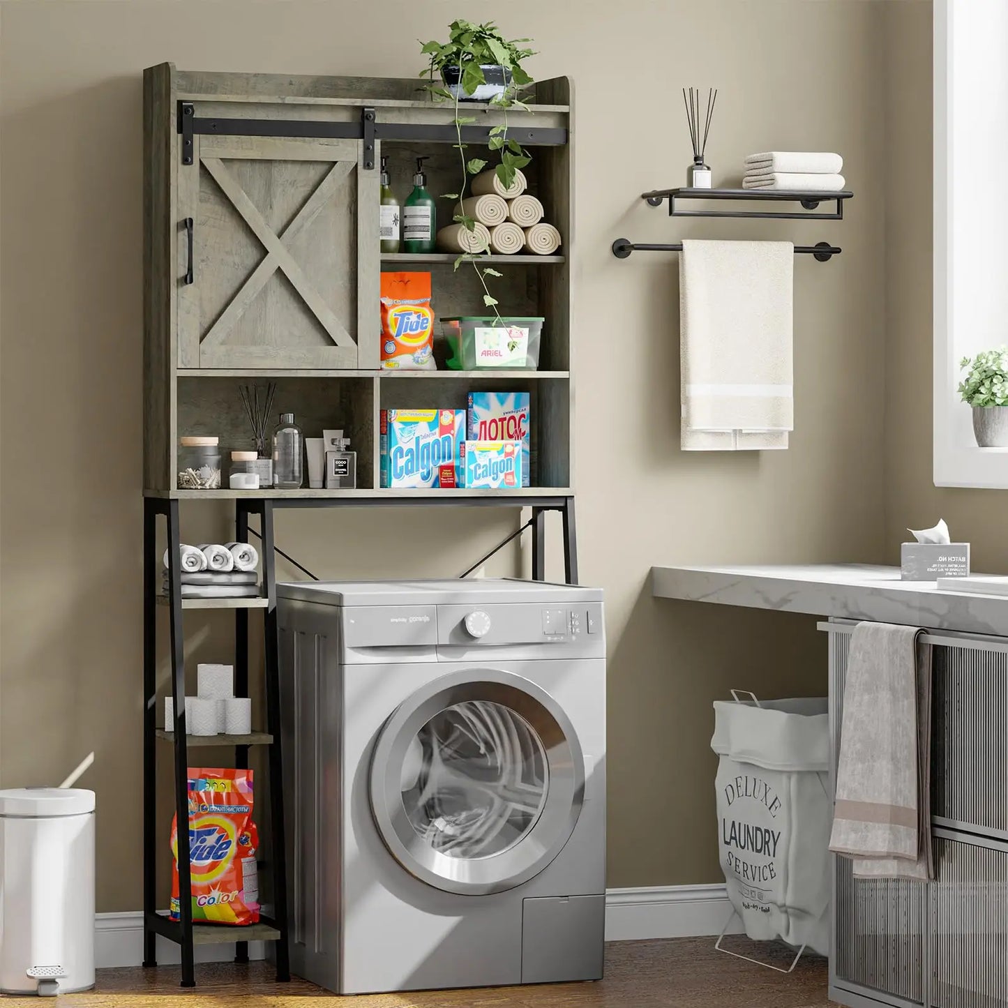 Over The Toilet Storage Cabinet with Sliding Barn Door