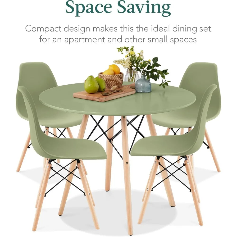 5-Piece Dining Set – Compact Mid-Century Table with 4 Plastic Chairs