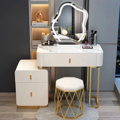 Modern Luxury Vanity Table – Vintage European Makeup Desk with Mirror & Stool