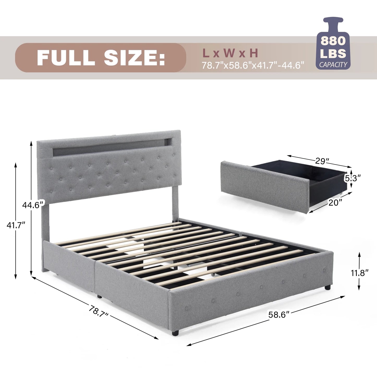 Bed Frame with 4 Storage Drawers