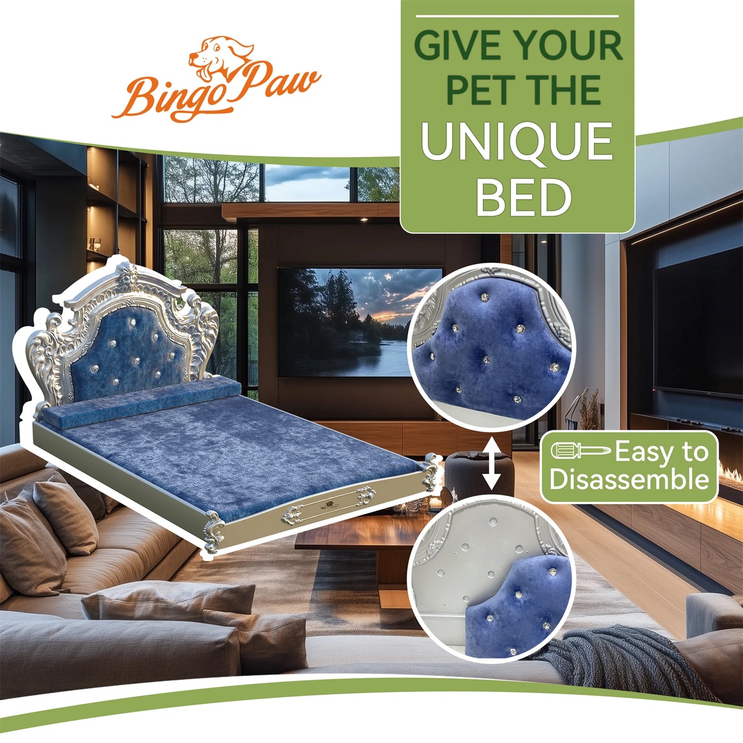 Velvet Dog Bed with Headboard