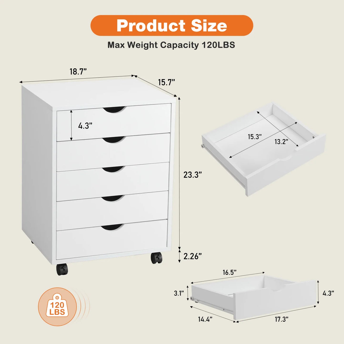 Wood 5 Drawer Cabinet