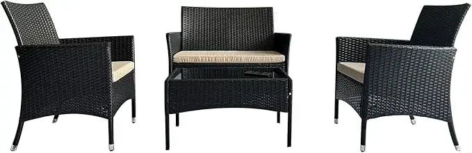 4-Piece Outdoor Wicker Sofa Set with Chairs and Coffee Table