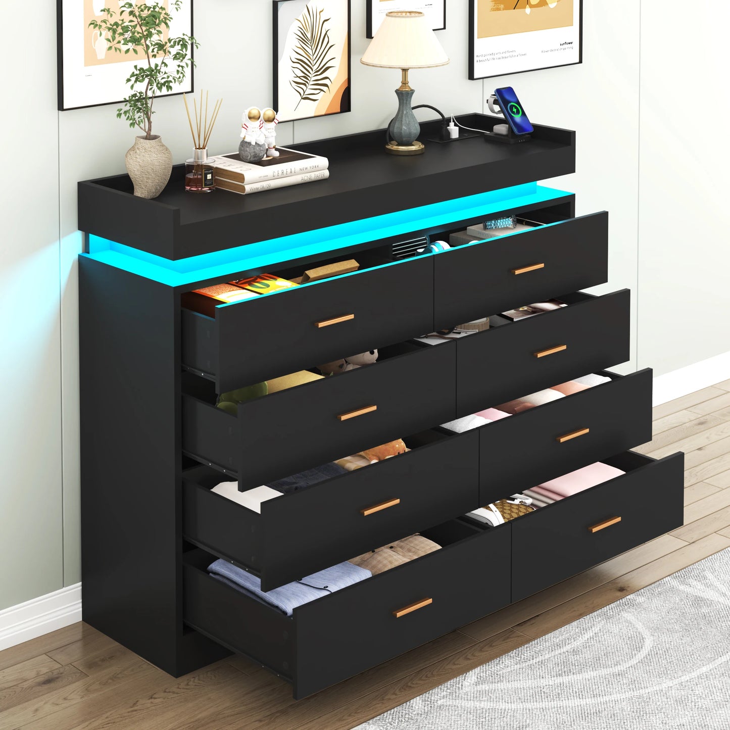 8-drawer chest with LED lighting