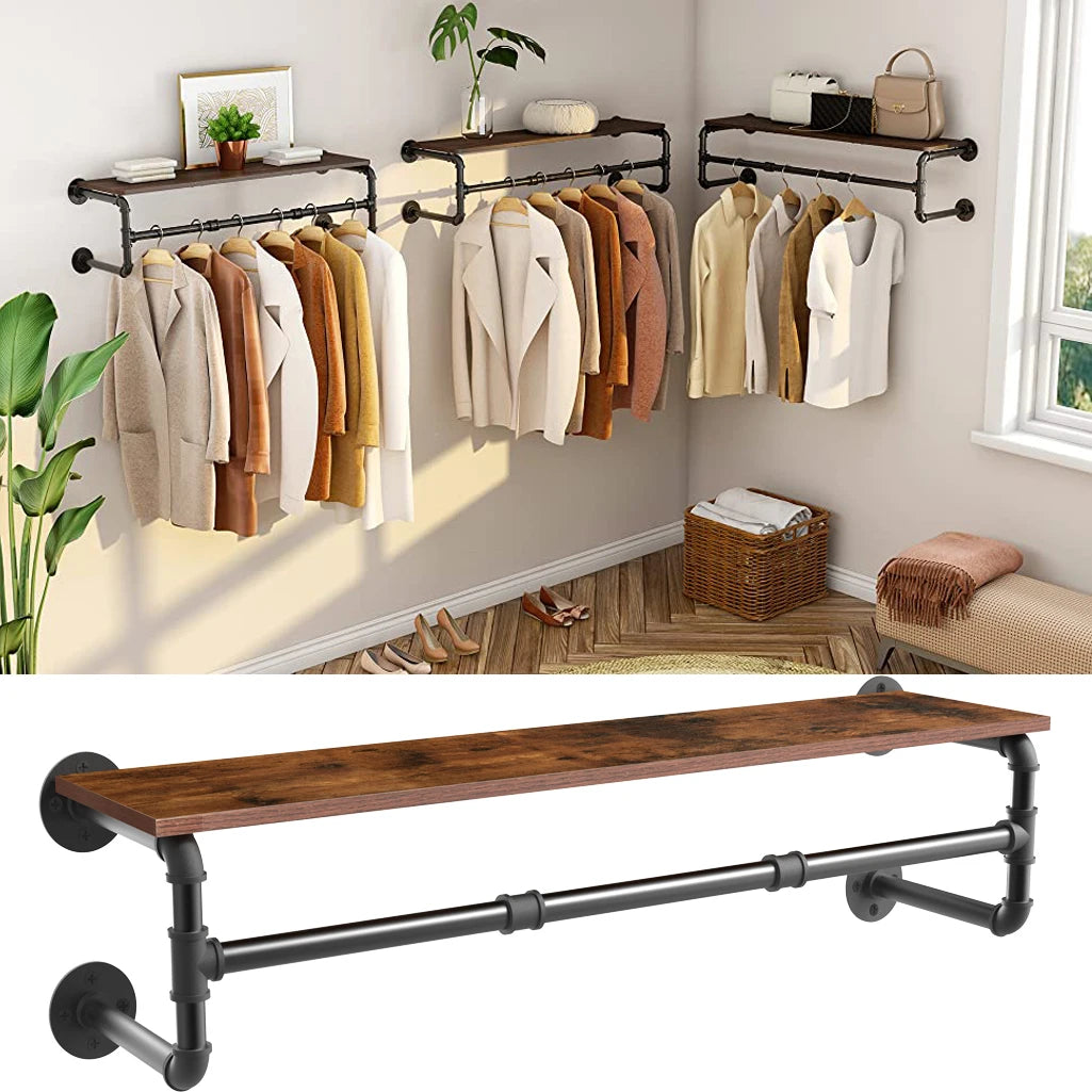 Industrial Pipe Wall-Mount Clothes Rack