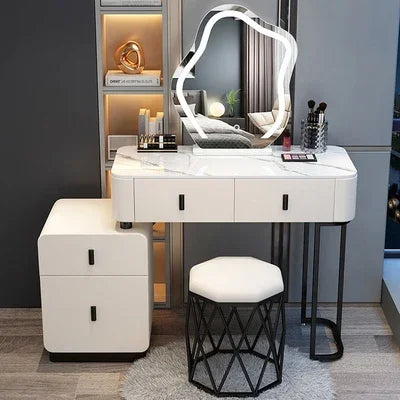 Modern Luxury Vanity Table – Vintage European Makeup Desk with Mirror & Stool