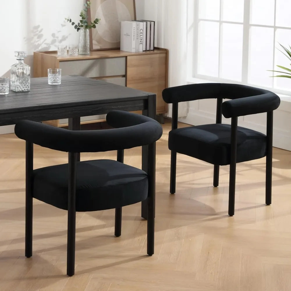 Mid-Century Barrel Dining Chairs – Set of 4 Curved Upholstered Armchairs with Wooden Legs