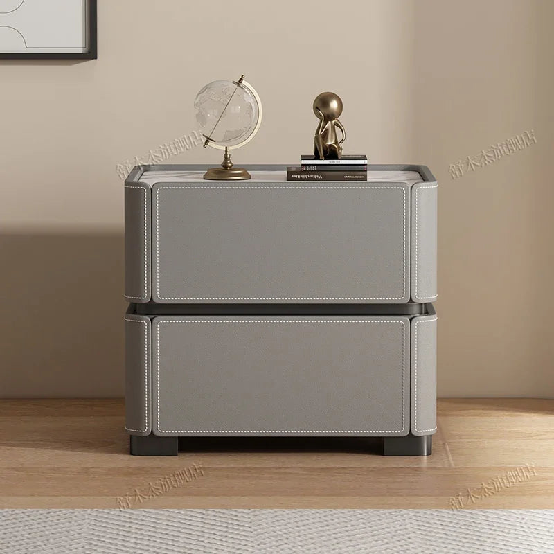 Italian Luxury Nightstand – Modern Wood and Leather Bedside Table with Storage Drawers