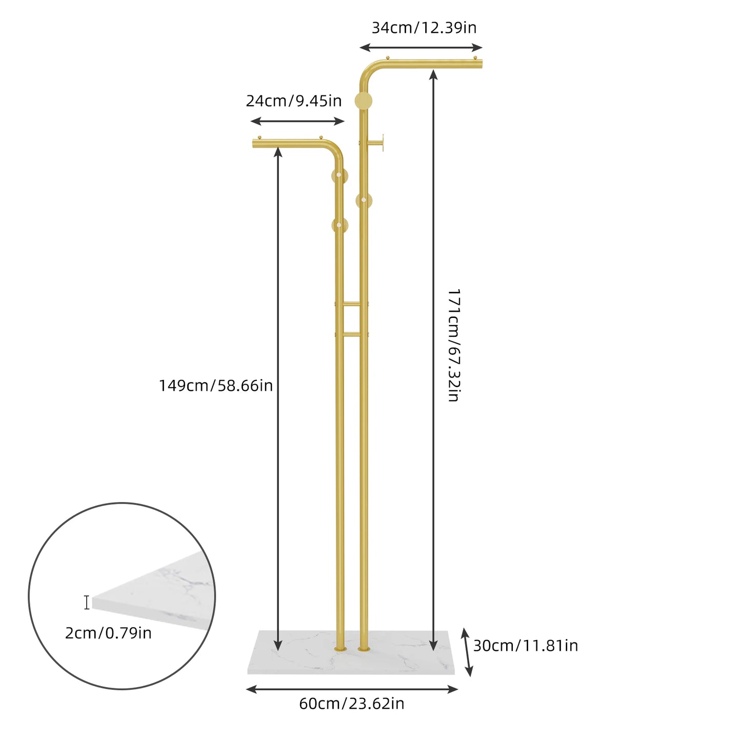 Heavy Duty Dual-Pole Clothes Rack with Stone Base