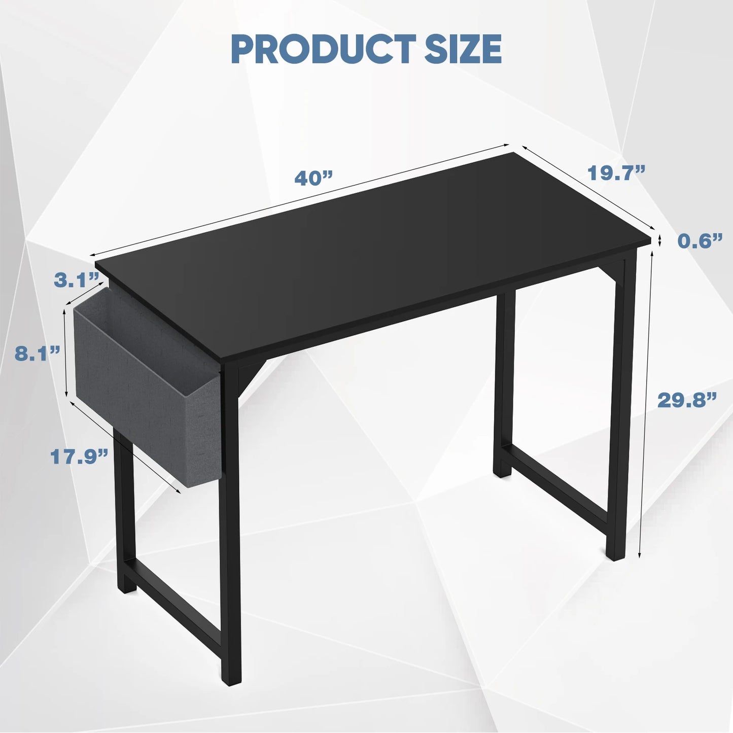 Modern Computer Desk with Side Bag and Headphone Hook