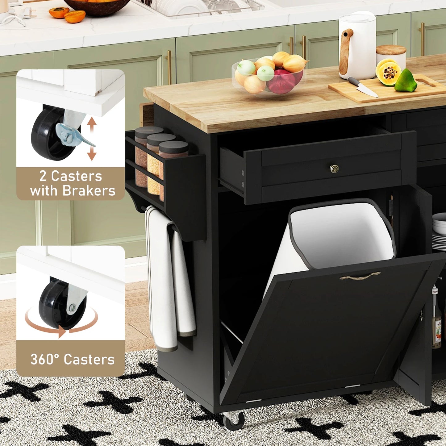 Rolling Kitchen Island with/Drop Leaf