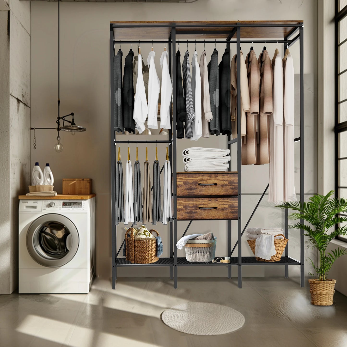 XXL Industrial Open Wardrobe with Drawers