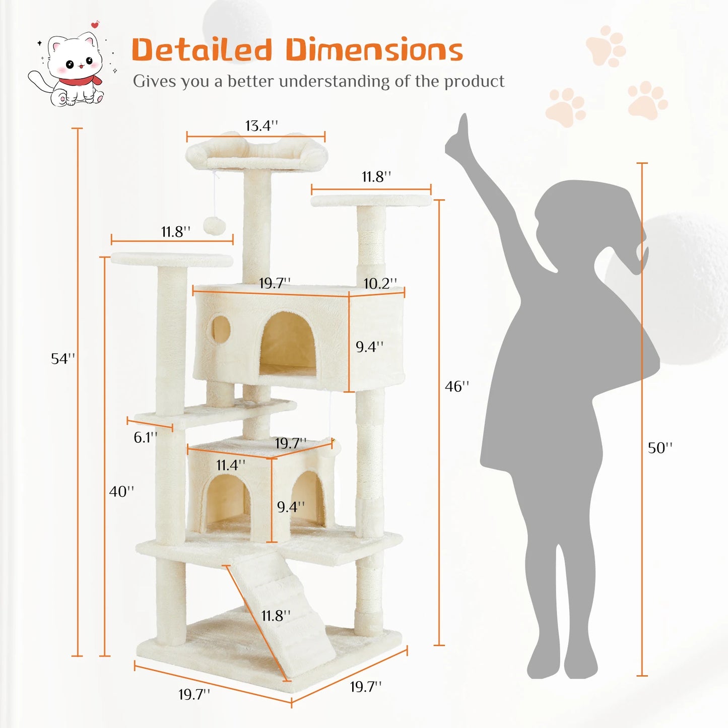 54in Tall Multi-Level Cat Tree