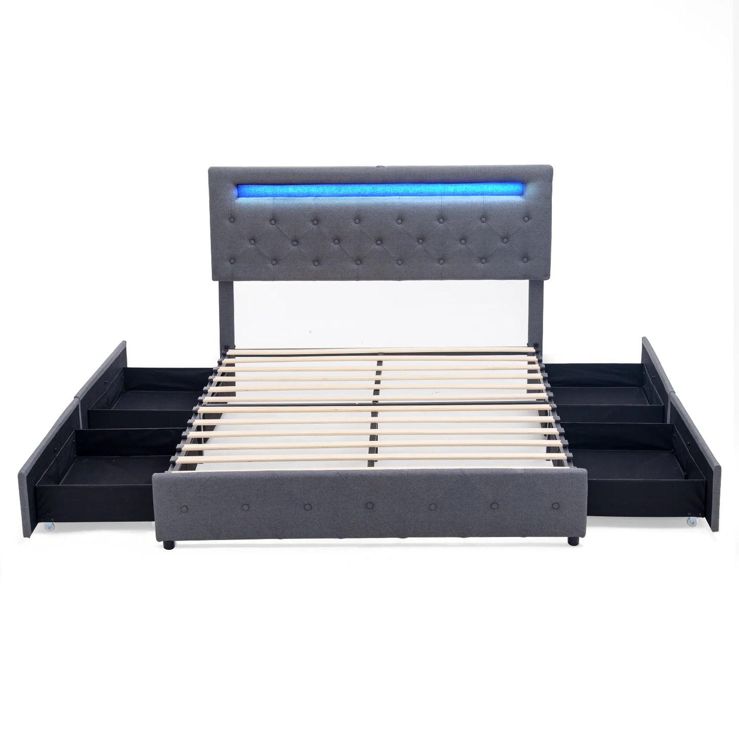 Bed Frame with 4 Storage Drawers