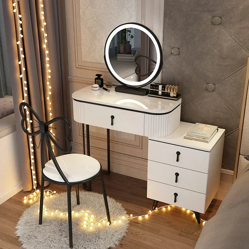 Adjustable Modern Vanity Table – Elegant European Makeup Desk with Mirror & Stool