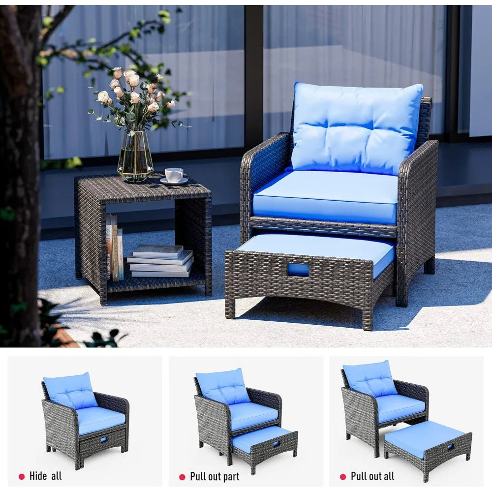 5-Piece Wicker Patio Set with Ottomans