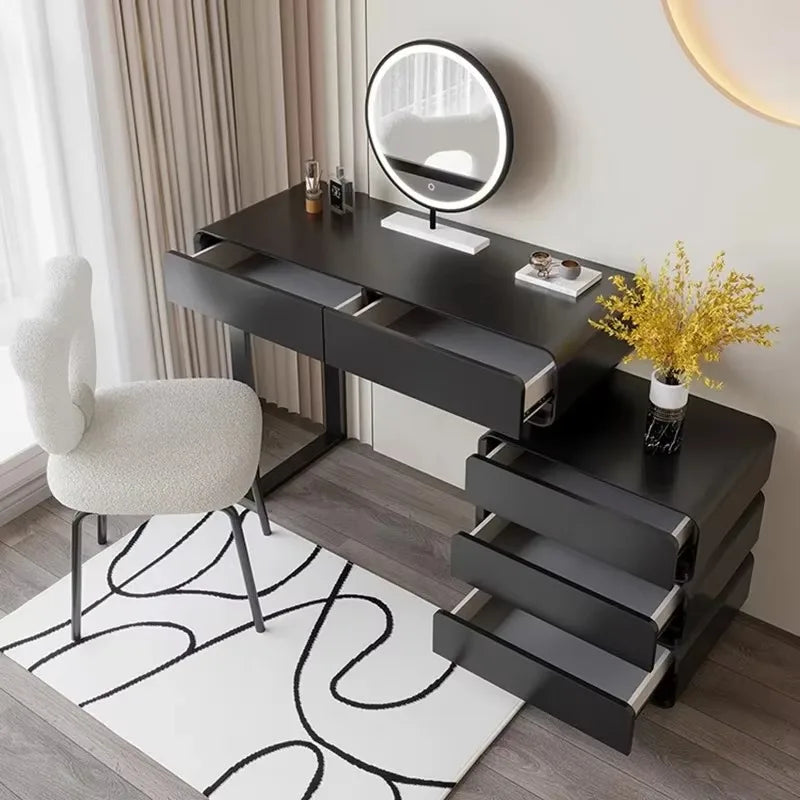 Black Vintage Vanity Table – Classic Makeup Desk with Mirror & Stool