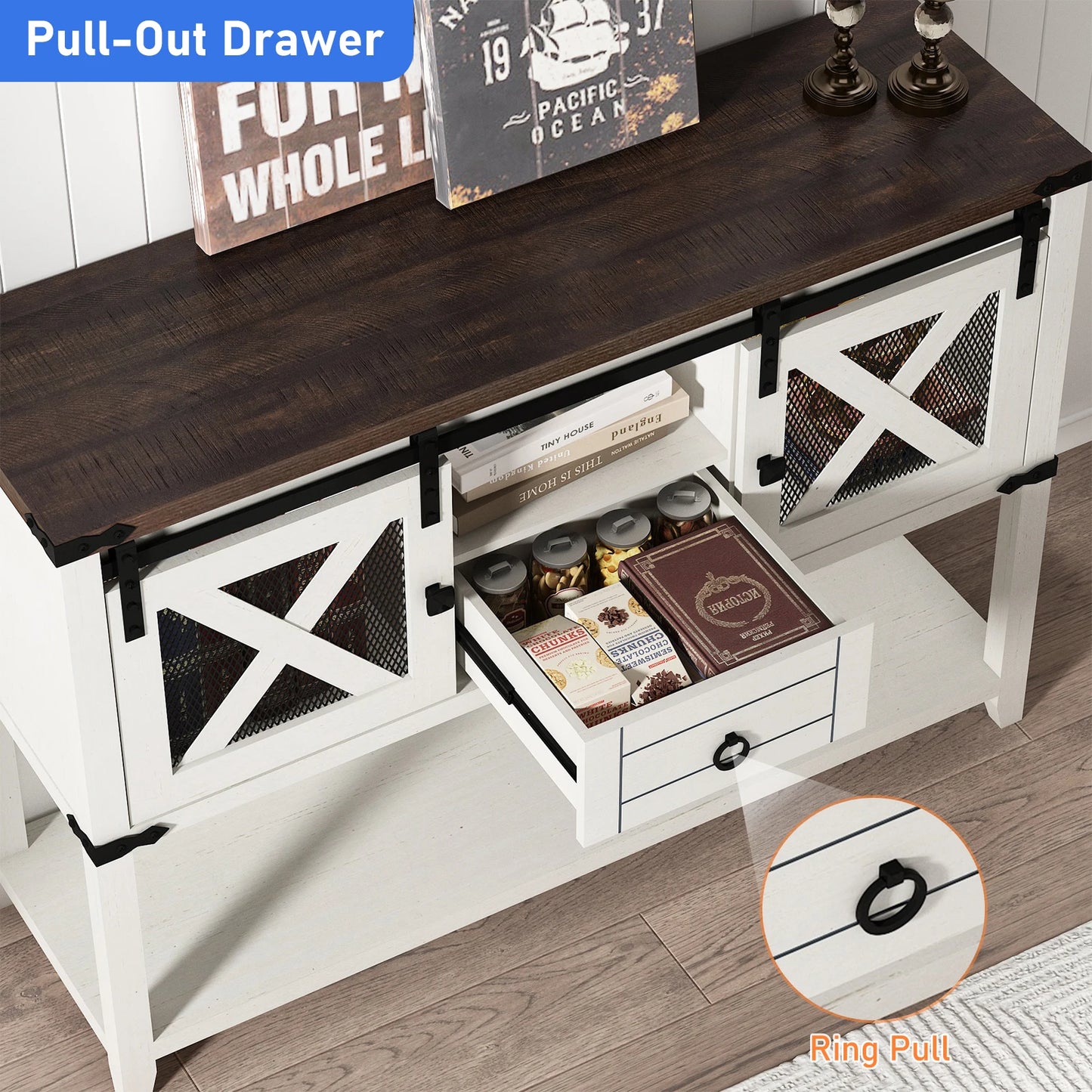 Entryway table with two doors and a 46-inch console table
