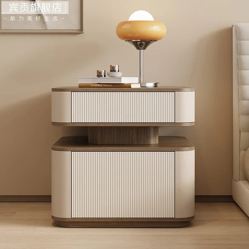 Minimalist Aesthetic Nightstand – Nordic Bedside Table with Drawers and Storage