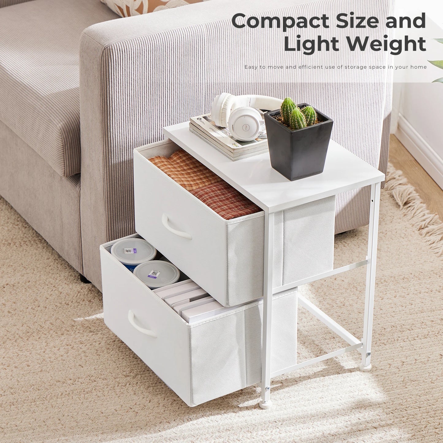 Set of 2 Living Room Cabinets with Fabric Drawers