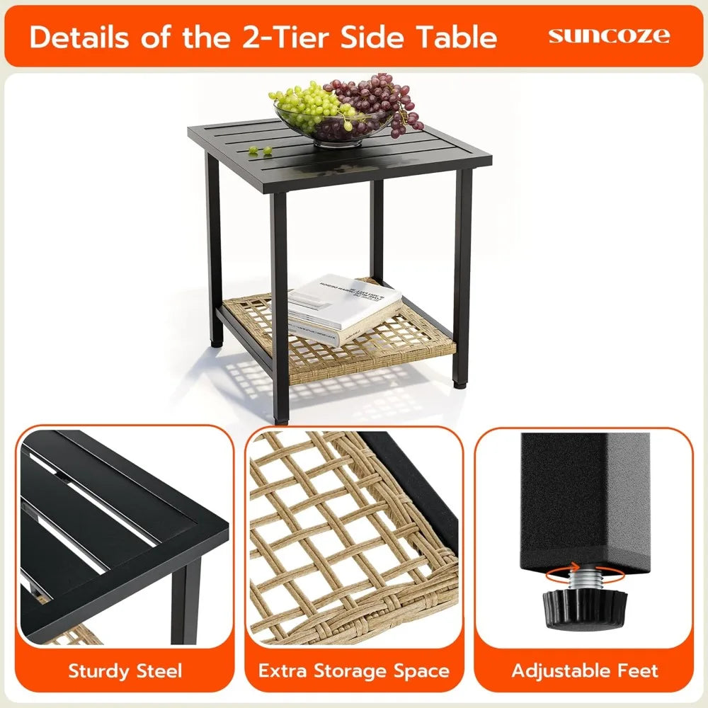 3-Piece Outdoor Rocking Bistro Set with Oversized Chairs and Coffee Table
