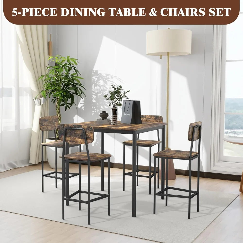 4-Person Industrial Dining Table Set