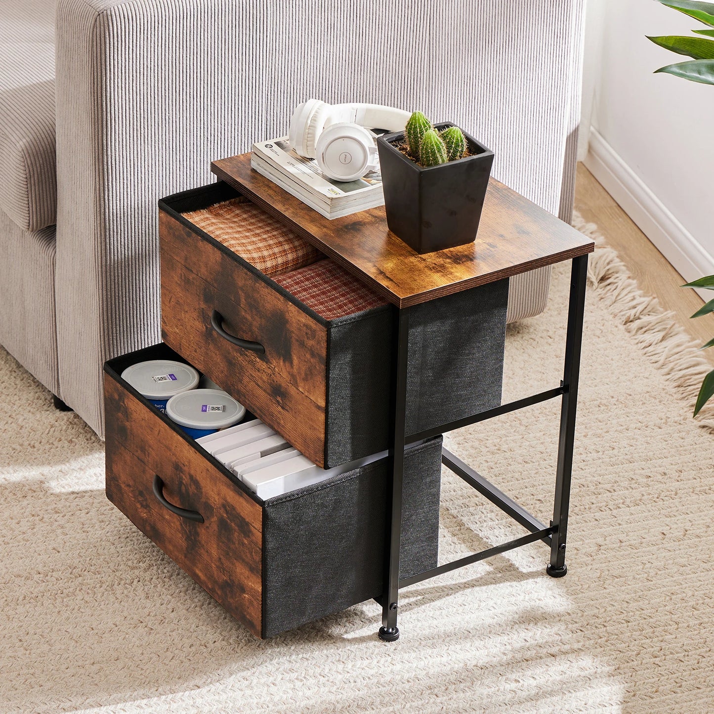 2-Drawer Fabric Nightstand