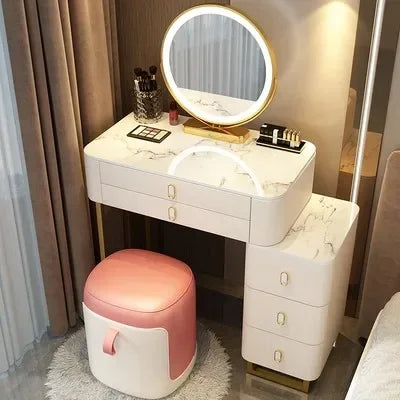 Simple Nordic Vanity Table – Classic Makeup Desk with Mirror & Stool