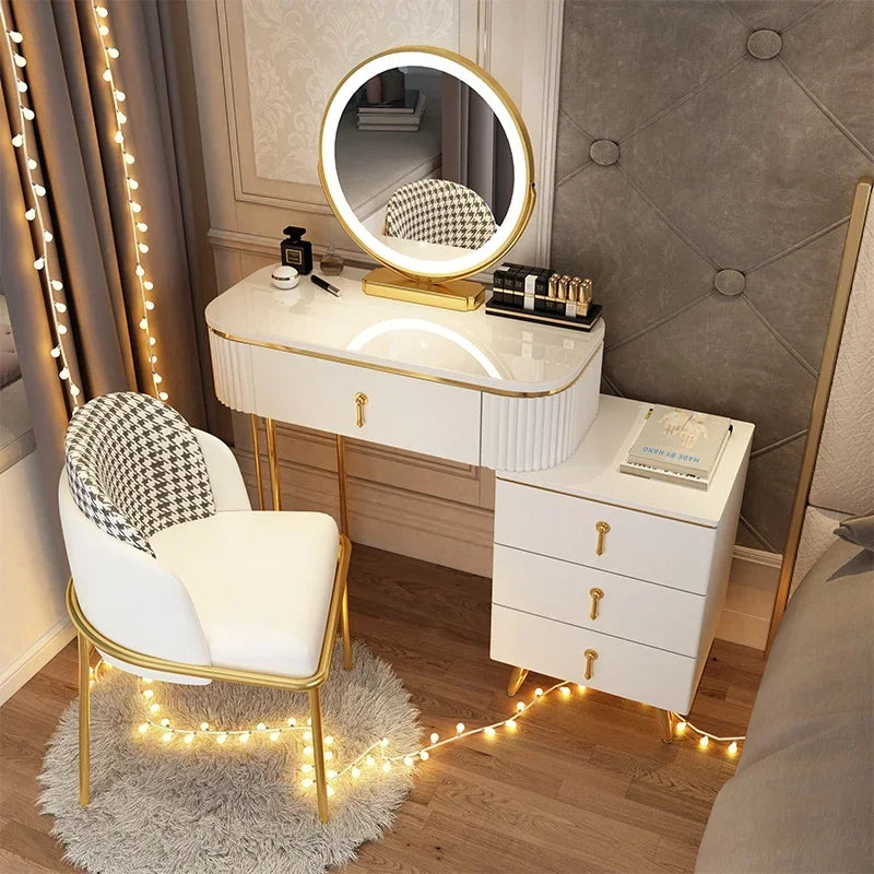 Adjustable Modern Vanity Table – Elegant European Makeup Desk with Mirror & Stool