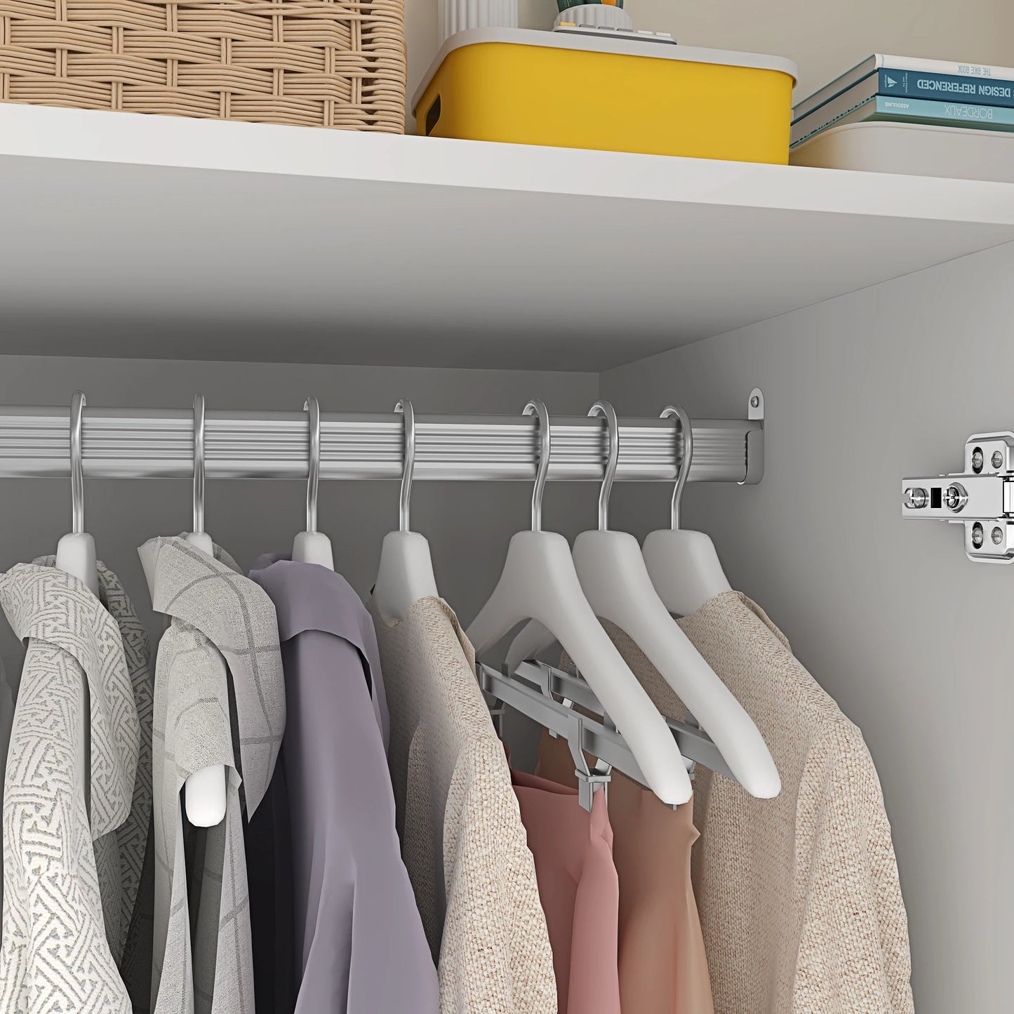 Modern wooden wardrobe with hanging rod for bedroom