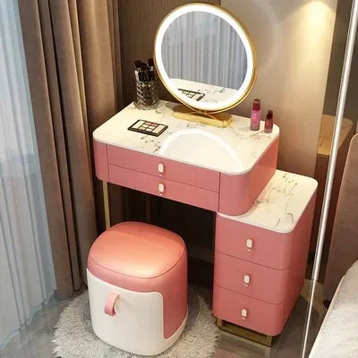 Simple Nordic Vanity Table – Classic Makeup Desk with Mirror & Stool