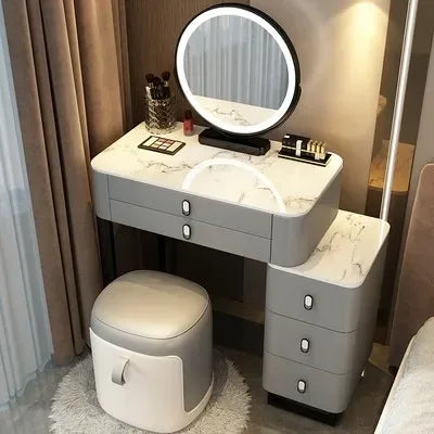 Simple Nordic Vanity Table – Classic Makeup Desk with Mirror & Stool