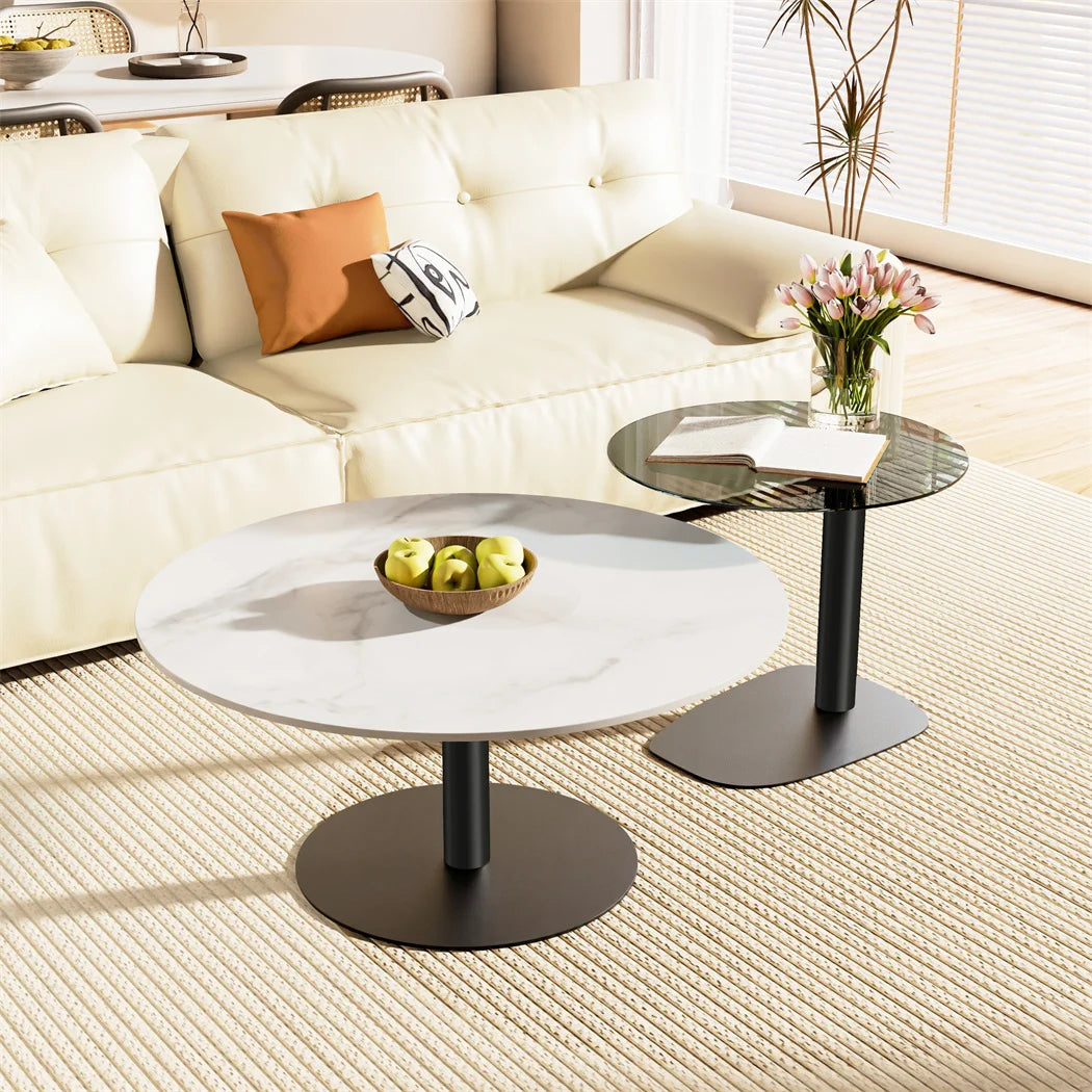 Round Wood Coffee Table Set